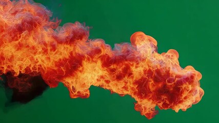 Dramatic fire burst against green screen for dynamic visual effects