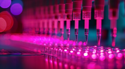 Medical and scientific banner featuring pipette and test plate for dna sample purification research