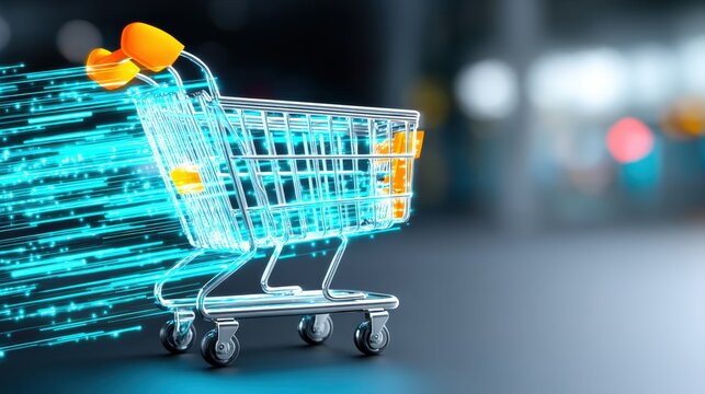Dynamic shopping experience high-tech cart in retail environment modern design digital innovation urban setting close-up perspective