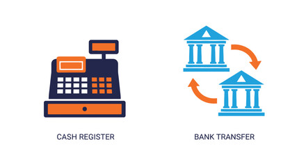 Vector illustration of cash register and bank transfer icons isolated on