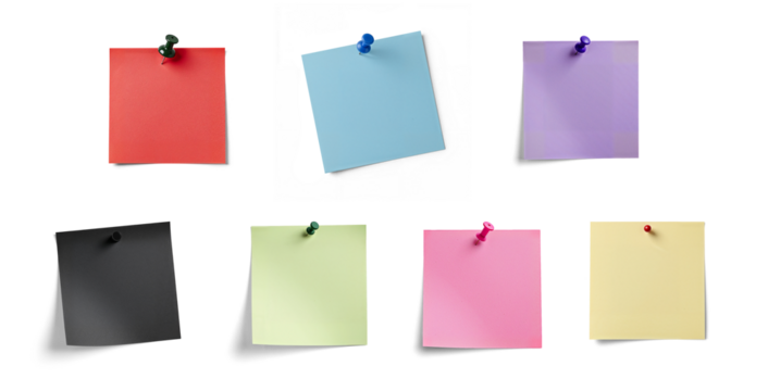 Realistic Colorful Note with Push Pin Ideal for Office, School, and Presentations Isolated on Transparent Background - Powered by Adobe