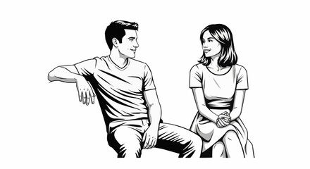 Engaged Couple Conversing with Eye Contact and Affectionate Gaze.