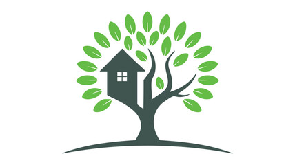 Green home tree logo design concept