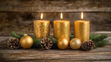 Third Sunday of Advent - During Advent, three red candles are lit. Advent or Christmas background with space for text.