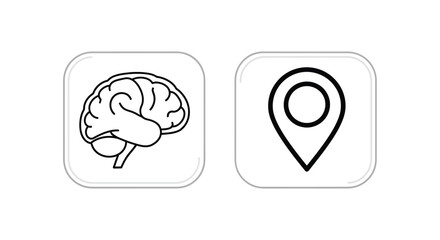 Vector illustration of brain and location pin icons isolated on for creative use