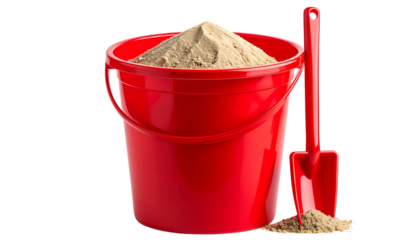 Red Sand Bucket with Shovel Isolated on Transparent