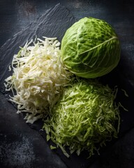 Obraz premium Shredded cabbage overhead composition for culinary use