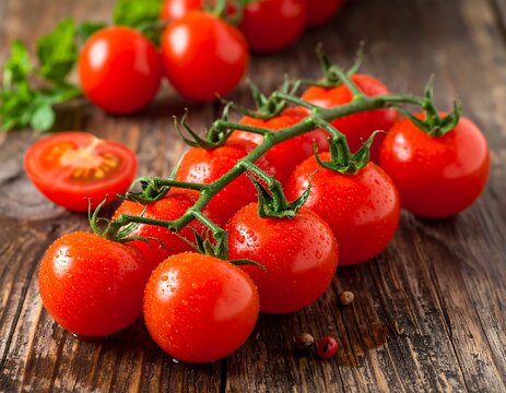 fresh tomatoes on a wooden table