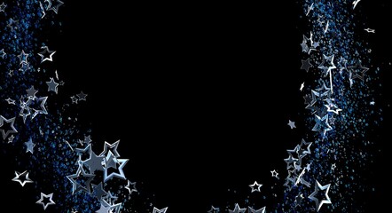 Stunning abstract star background on black. Featuring blue glitter and star shapes, perfect for...