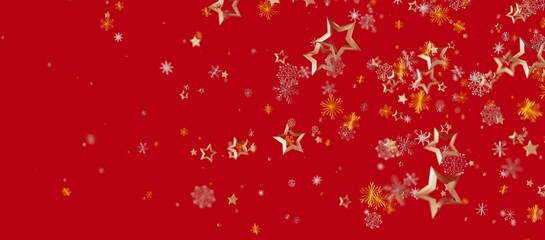 Christmas background with golden stars and snowflakes on a bright red background. Perfect for holiday design and seasona