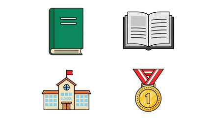 Vector illustration of school objects isolated on, including book, medal and building