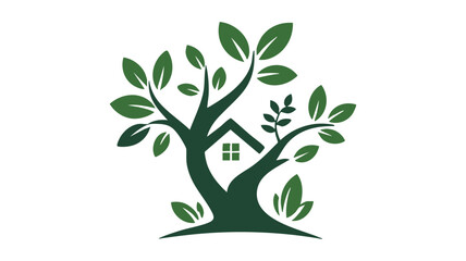 Green house tree logo design icon
