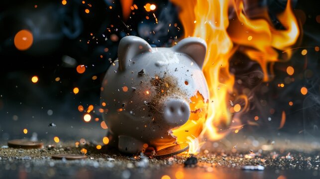 Breaking piggy bank with golden coin  symbol of financial crisis and investment risks - Powered by Adobe