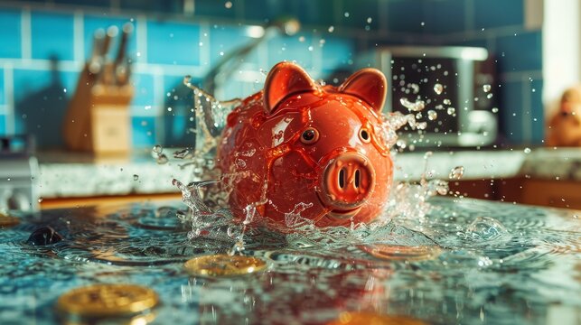 Breaking a piggy bank with a gold coin  visualizing financial crisis and economic collapse