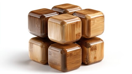 Wooden Cube Puzzle: A carefully constructed wooden cube puzzle displays geometric precision and intellectual intrigue, exhibiting a warm aesthetic and the natural beauty of the material.