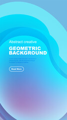Abstract geometric background features vibrant blue hues, flowing shapes, text sample, button. Modern design suitable for digital projects.