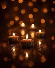 Soft glowing tealights with warm bokeh