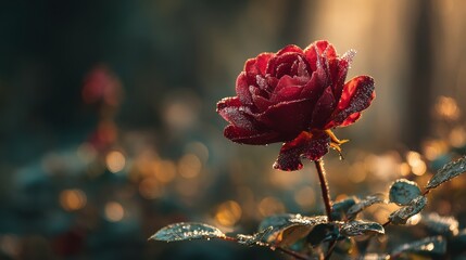 Vibrant red rose in sunlit garden  fresh floral image