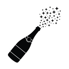 Champagne bottle popping with stars silhouette