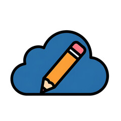 Cloud computing icon with a pencil, symbolizing editing, writing, and creative work isolated on transparent background