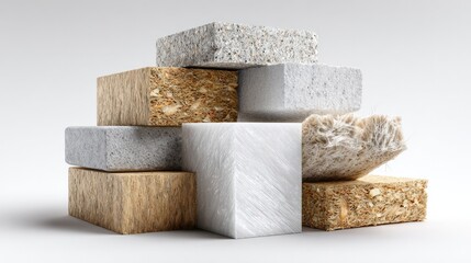 Textured Building Blocks Displayed: An abstract display showcases various textured building blocks, highlighting the diverse surfaces and materials used in construction. The composition.