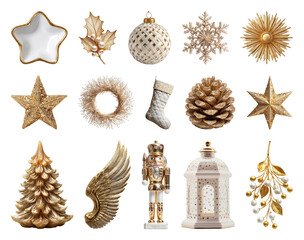 Fototapeta premium PNG Elegant gold Christmas decorations collection, element set on transparent background