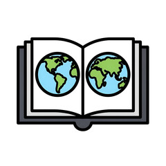 Open book with two world maps on its pages, isolated on transparent background