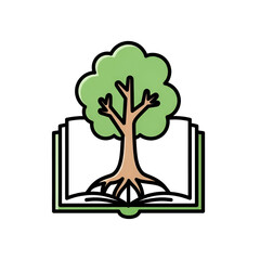 Tree growing from an open book, symbolizing knowledge, education, and nature isolated on transparent background