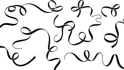 Elegant swirling black ribbon shapes, decorative vector elements, abstract curves, ornamental design, isolated on white background, cad drawing flat vector illustration
