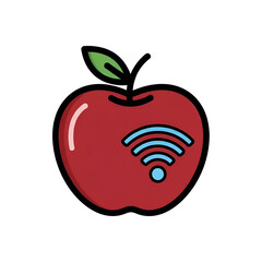 Apple with wifi symbol, digital learning, isolated on transparent background