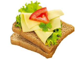  torrada integral com salada de alface, queijo e tomate isolado em  fundo transparente