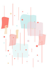 Abstract illustration with pastel geometric shapes, dots, and vertical lines on a white background. Modern, minimalist, and playful design.