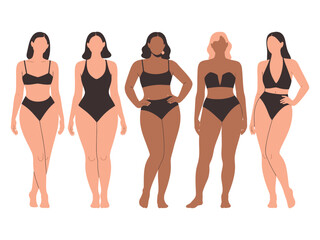 Diverse body types are celebrated in this illustration featuring women of various shapes and sizes.