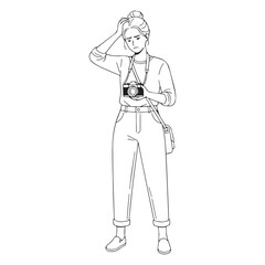 Sharp-Eyed Photographer Line Art – Photographer Vector Outline Featuring Precise Clean Lines – Photographer Drawing – Vector of Photographer – Photographer Sketch