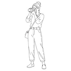 Focused Photographer Line Art &ndash; Photographer Vector Artwork with Defined Photographic Elements &ndash; Photographer Drawing &ndash; Vector of Photographer &ndash; Photographer Sketch