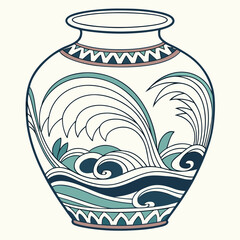 Art nouveau vase with stylized ocean waves and foliage