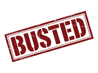 A red and white stamp with the word "BUSTED" is displayed prominently.