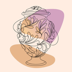 Elegant floral vase illustration with abstract pastel background