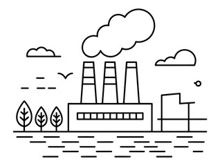 An industrial factory releases smoke into the sky, representing industry and environmental impact.