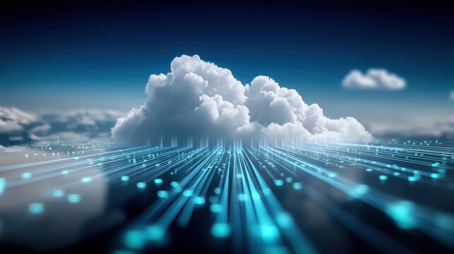 Digital transformation in cloud computing virtual environment data visualization futuristic setting aerial view conceptual technology