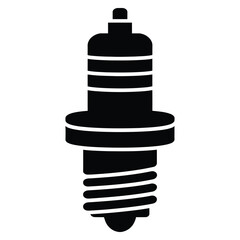 A minimalist black silhouette icon of a spark plug, an essential automotive component responsible for igniting the airfuel mixture in an internal combustion engine, isolated on