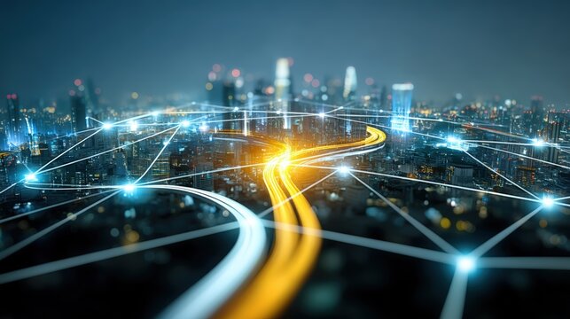 Exploring smart city connectivity data-driven urban innovation metropolis digital network overview nighttime futuristic concept