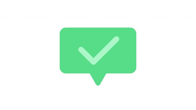 Bright green checkmark bubble animation representing confirmation approval and successful completion message prores alpha channel 4k 60fps