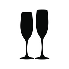 Two champagne flutes isolated on white background silhouette