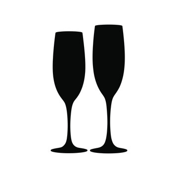 Two champagne flutes isolated on white background silhouette