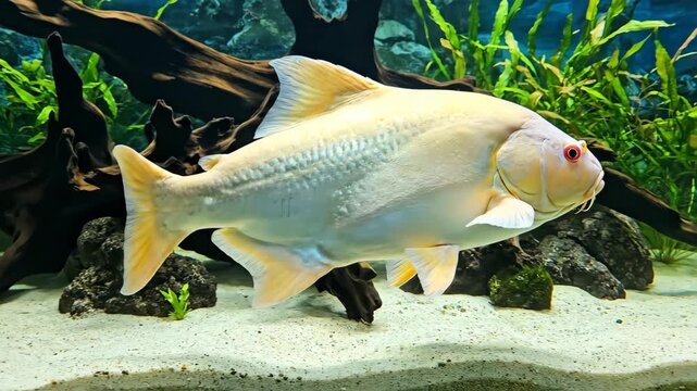 Captivating Close-Up of Majestic Iridescent Shark Swimming Gracefully in Freshwater Aquarium