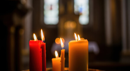 Warm Candlelight Glows in Tranquil Religious Setting with Soft Focus for Spiritual Reflection and Peaceful Moment