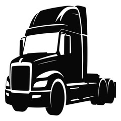 Black silhouette of a modern semitruck, a heavyduty commercial vehicle for longhaul transportation, symbolizing logistics and the trucking industry, isolated on