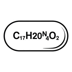 Chemical formula c17h20n4o2, representing tryptophan, an essential amino acid, displayed in a simple black outline oval shape, isolated on