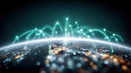Global connectivity event visualizing data transmission across the globe digital art modern technology futuristic perspective